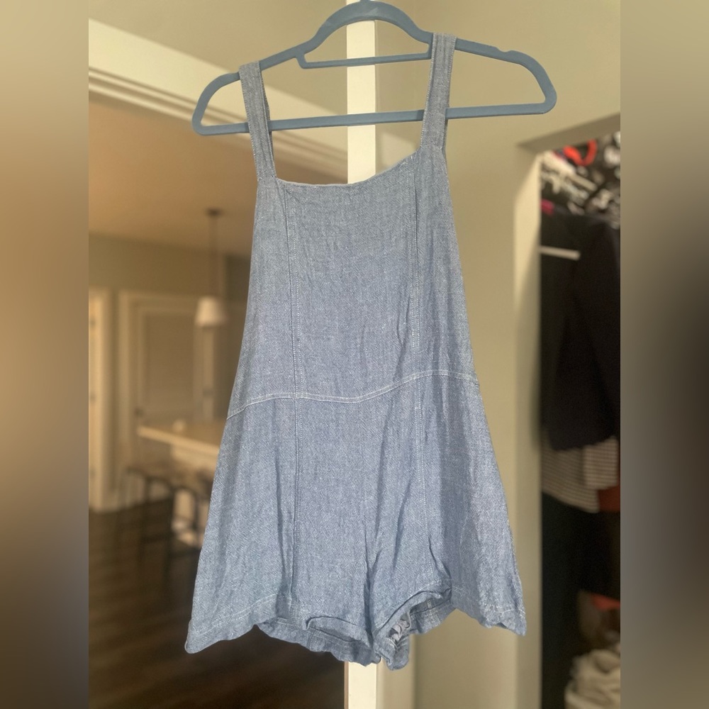 Blue Linen Romper - Picture 3 of 4